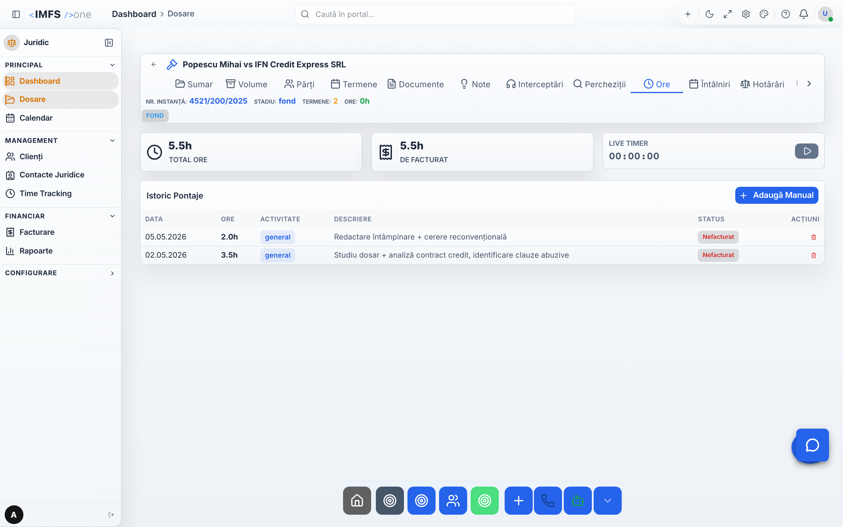 Time tracking direct pe dosar